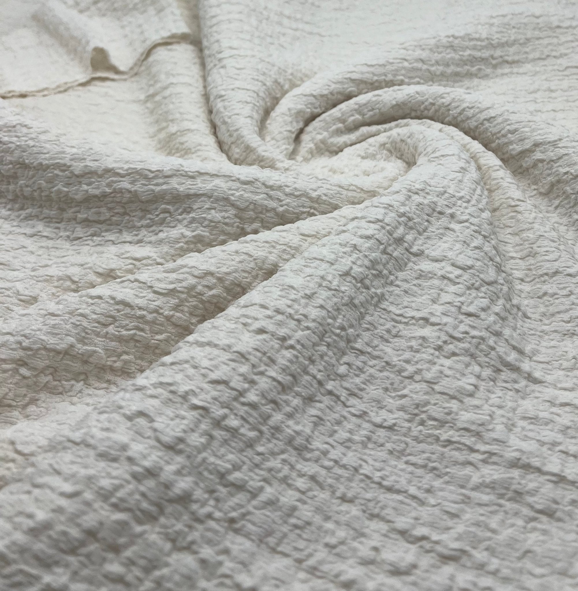 Cream Textured Popcorn Stretch Fabric - T9 Fabrics